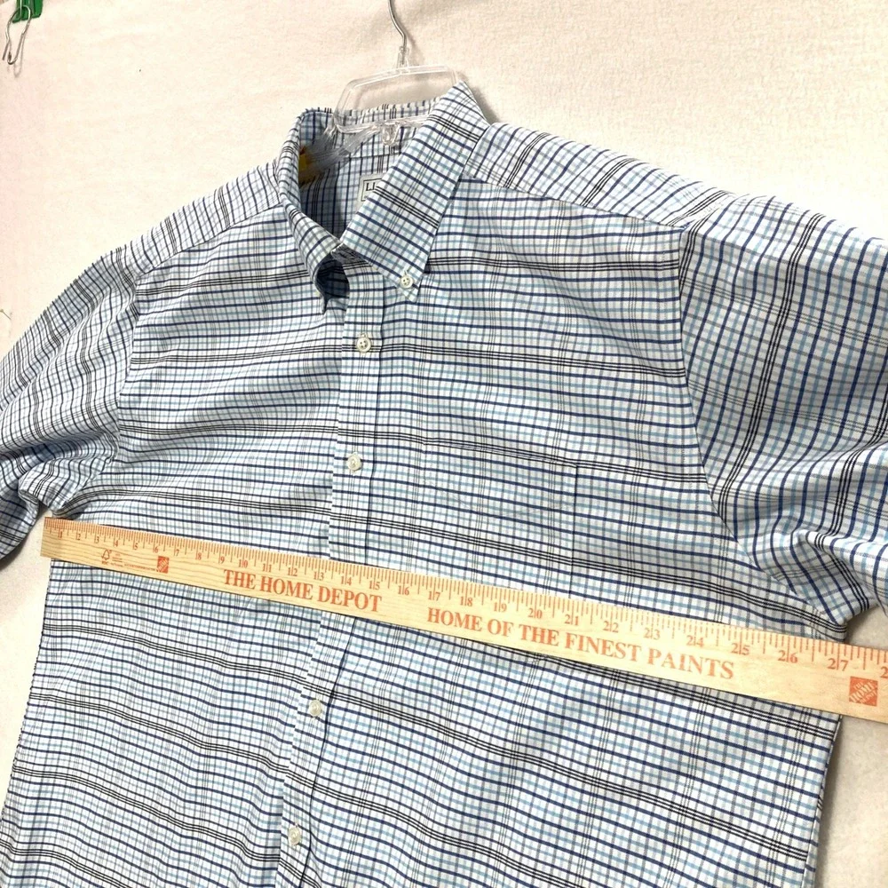 Lot 2 LL Bean Mens Traditional Fit Button‎ Down Shirt  Blue Plaid Gray 17.5 x 34